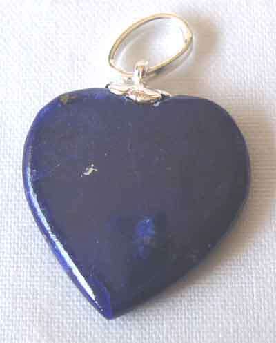 Sterling Silver and Genuine Lapis Lazuli `` Heart `` Pendant.