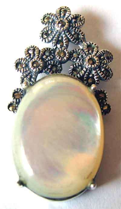 925 - Sterling Silver, Marcasite  and  Mother of  Pearl -  Pendant .