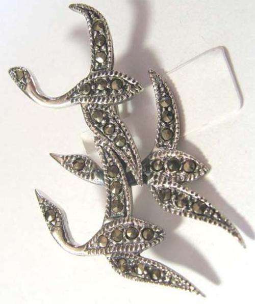 925 -Sterling Silver and Marcasite ``3 Birds`` Brooch