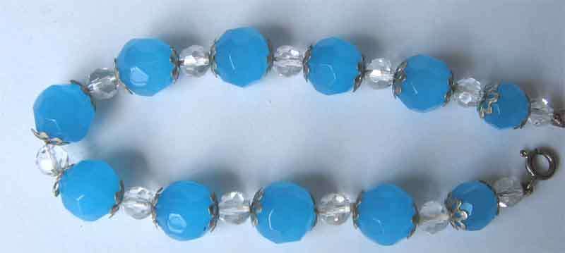 Sterling Silver, Crystal and Blue Agate Bracelet