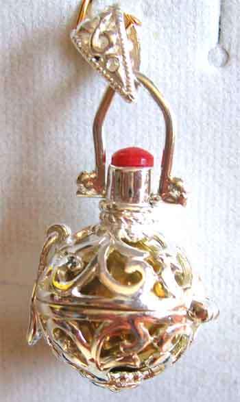 Solid 925 -Sterling Silver and Coral `` Rattle ``  Pendant