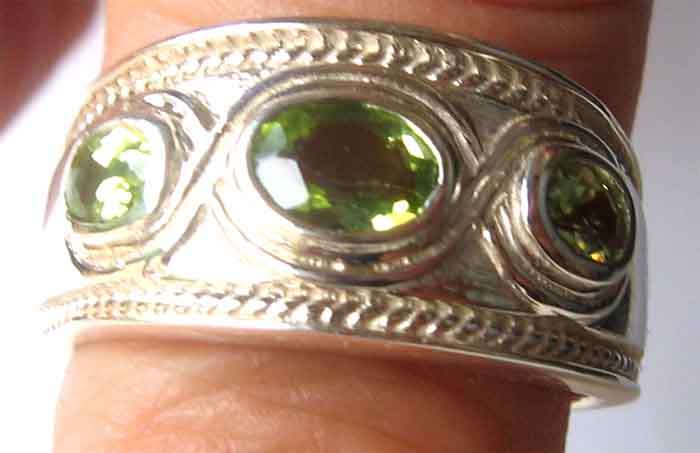 Gorgeous  Solid Sterling Silver and  Genuine Peridot  Ring