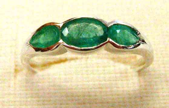 Pretty Sterling Silver and Genuine Emeralds Ring