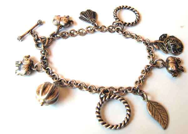 925 - Solid Sterling Silver Charms Bracelet with T bar