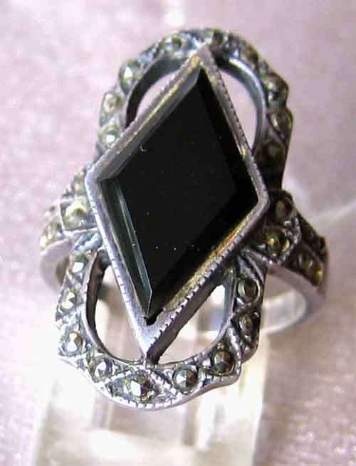 925 -Sterling Silver , Black Onyx and Marcasite  - Ring