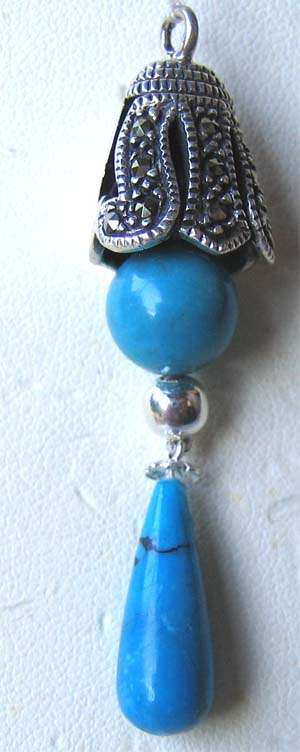 Sterling Silver , Marcasite and Turquoise Pendant