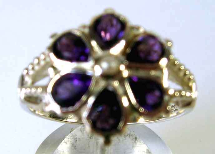 Genuine Amethysts and Seed Pearl in Sterling Silver Ring