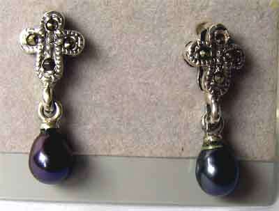 A pair of  Beautiful Sterling Silver, Pearls and Marcasite Earrings.
