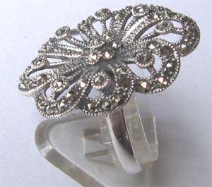 Big Sterling Silver Marcasite Floral Ring