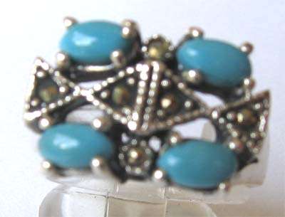 925 -Sterling Silver  and genuine Turquoise & Marcasite  Ring