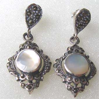 Awesome Sterling Silver Marcasite and Mother of Pearls Earrings