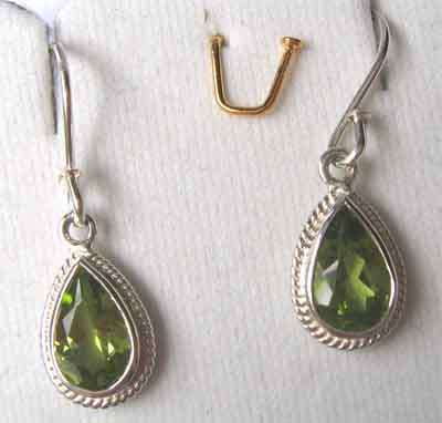 925 - Solid Sterling Silver and Genuine  Peridot Earrings.
