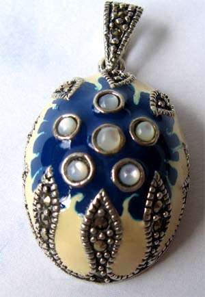 Solid -Sterling Silver, Marcasite Enamel  and Moonstones  Pendant