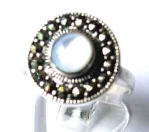 Sterling Silver Marcasite and Moonstone Ring.