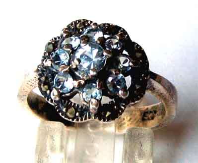 Solid -Sterling Silver , Marcasite   and  Sky Blue Topaz Ring