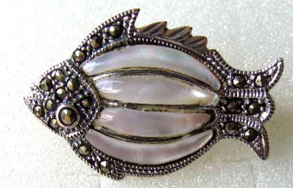 Lovely, 925 Sterling Silver  and M O P Fish -Brooch
