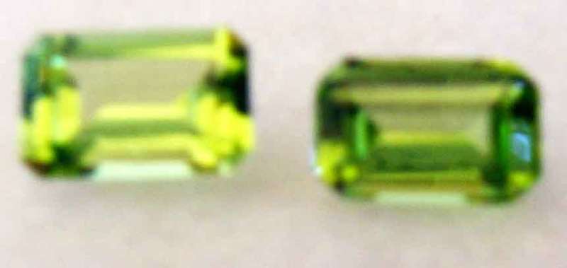 1 lot , 2 pieces of  6.00 x 4.00 mm Octagonal  cut Peridot , T. W. 1.15cts
