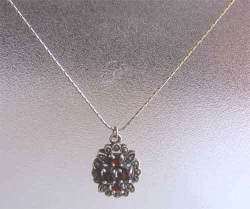 Sterling Silver 925 Chain 40 cm L& Garnet, Marcasite Pendant