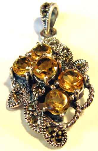 Sterling Silver 925 , Marcasite  and Citrines  Pendant