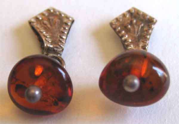 A pair of Sterling Silver and Amber Earrings.