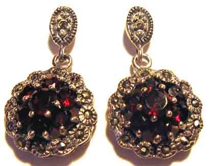 Gorgeous -A pair of Sterling Silver, Marcasite and Garnets Earrings.