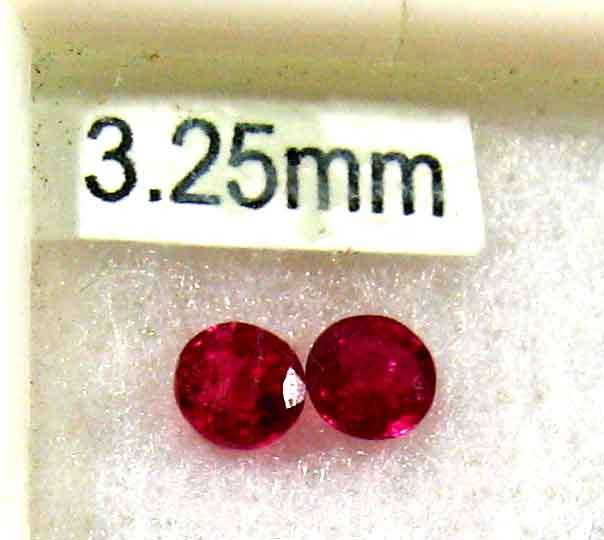 2 Pieces  of 3.20 mm Round cut Rubies, T. W. 0.32 ct.