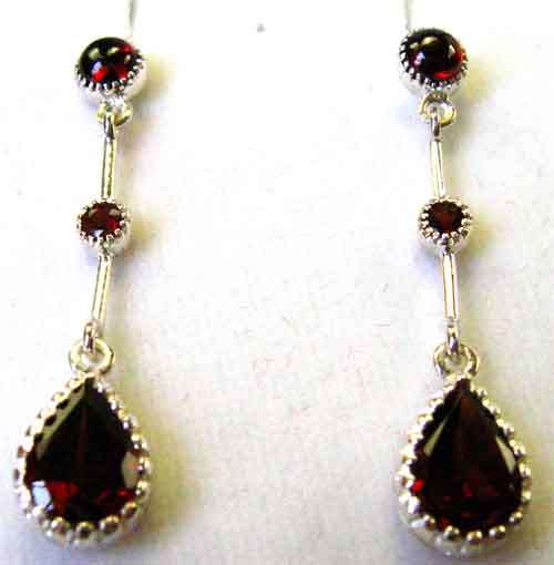 Stylish Sterling Silver and Genuine Garnets Earrings