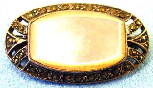 Sterling Silver , Marcasite and Mother of Pearl  Brooch.