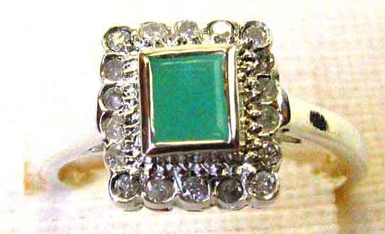 Elegant -Genuine Sterling Silver , Emerald and Diamonds Ring.