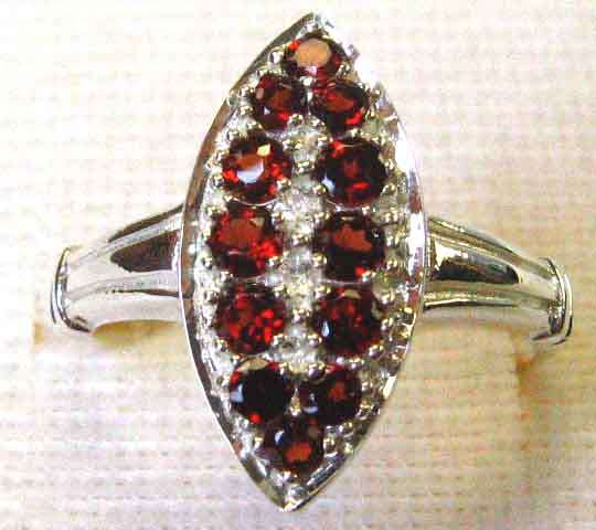 Stylish 925 Sterling Silver Marquise shape and Genuine Garnets Ring.