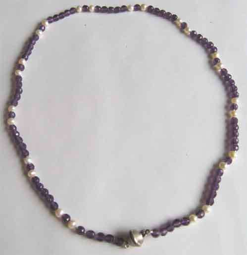 Genuine Faceted cut Amethysts with Pearls and Silver clasp  Necklace
