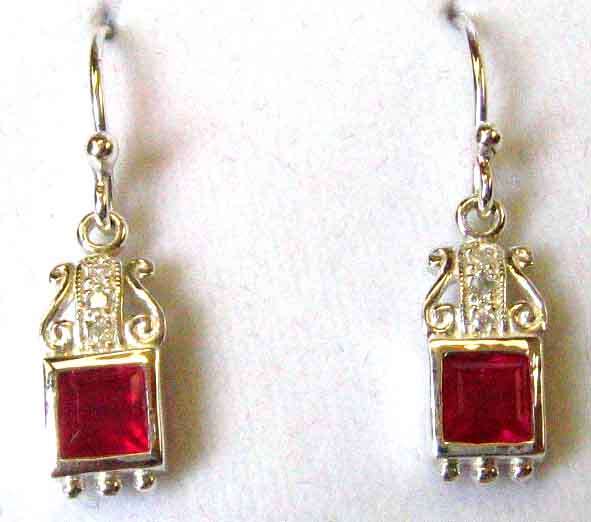 Superb Sterling Silver and Genuine Rubies and Diamonds Earrings