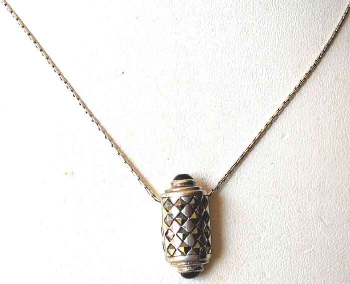 Lovely -925 Sterling Silver Chain &  Marcasite and  Black Onyx Pandant on.