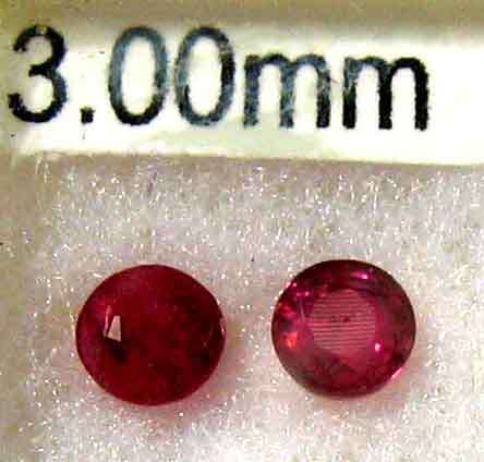 1 Lot, 2 Pieces of 3.00 mm Round Cut Rubies, Total Carat Weight 0.35 ct.