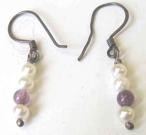Cute , Sterling Silver ,Cultured Perls and Amethyst Earrings
