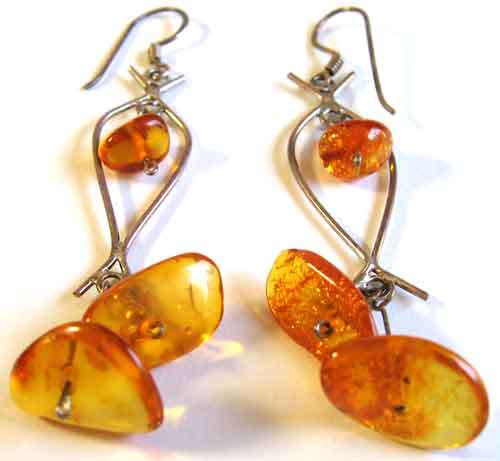 A pair of Sterling Silver and Amber earrings.