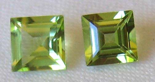 1 lot, 2 pieces 4.00mm square  cut  Peridot , T. W. 0.74cts