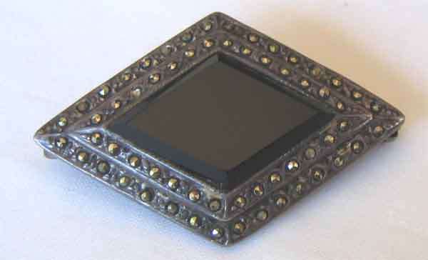 Sterling Silver 925 Marcasite and Black Onyx  Brooch.
