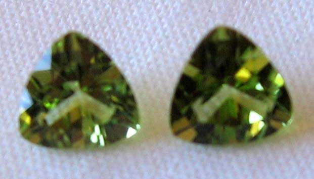 2 pieces 5.00mm Trillion  cut  Genuine Peridot s, T. W.  0.85cts [price for each stone]