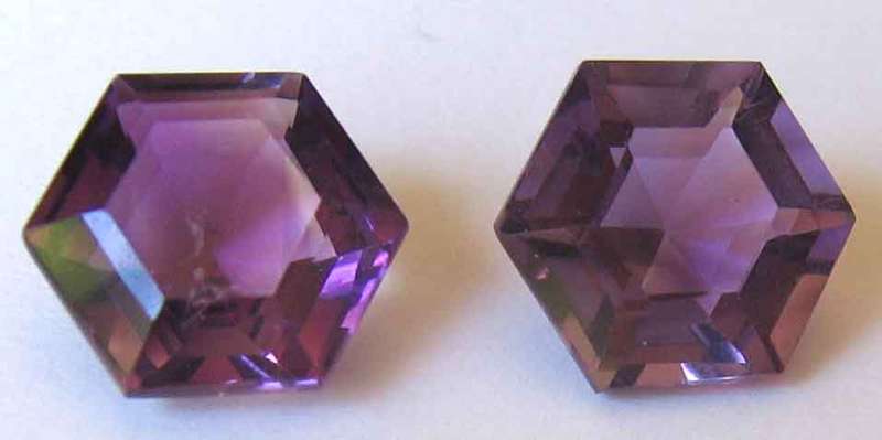 1 lot, 2 pieces  9.00 mm Hexahonal faceted cut Amethysts, T. W.   5.46cts.