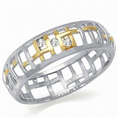 STUNNING!!! 925 Sterling Silver and 14kt Gold Polished Cubic Zirconia Ring Size 8
