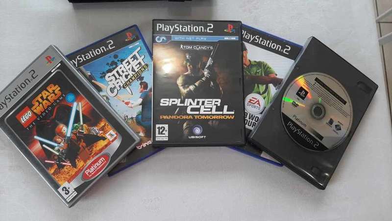 playstation 2 (ps2) console with box + control + memory card + 5 games