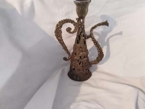 Stunning vintage brass Jerusalem Holyland Candle stick. Very detailed. Heavy and beautiful