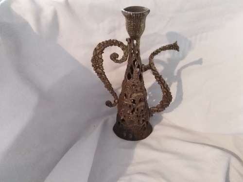 Stunning vintage brass Jerusalem Holyland Candle stick. Very detailed. Heavy and beautiful