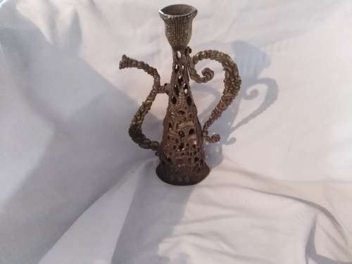 Stunning vintage brass Jerusalem Holyland Candle stick. Very detailed. Heavy and beautiful