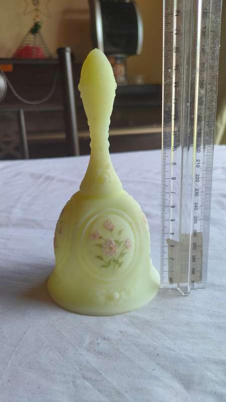 Gorgeous vintage Fenton custard glass bell signed by Nancy Gibble