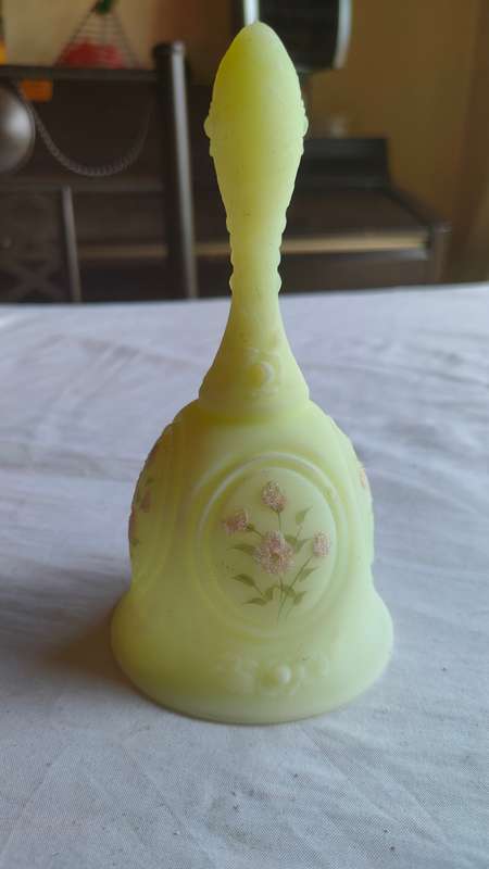 Gorgeous vintage Fenton custard glass bell signed by Nancy Gibble