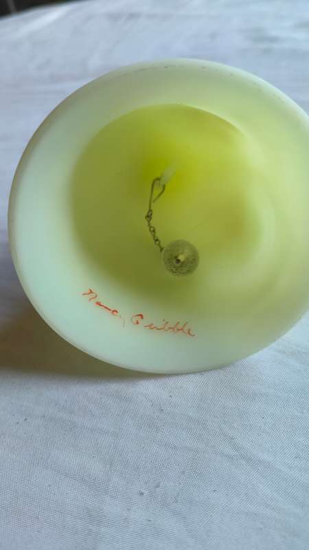 Gorgeous vintage Fenton custard glass bell signed by Nancy Gibble