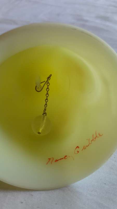 Gorgeous vintage Fenton custard glass bell signed by Nancy Gibble