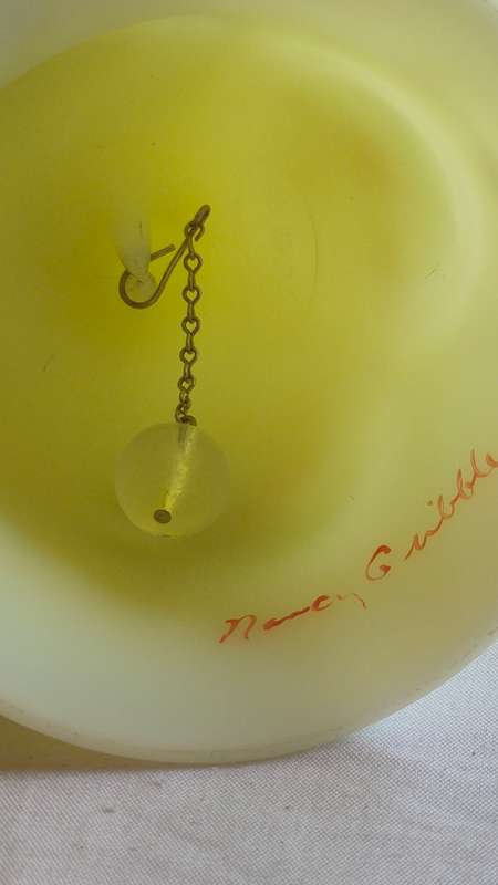 Gorgeous vintage Fenton custard glass bell signed by Nancy Gibble